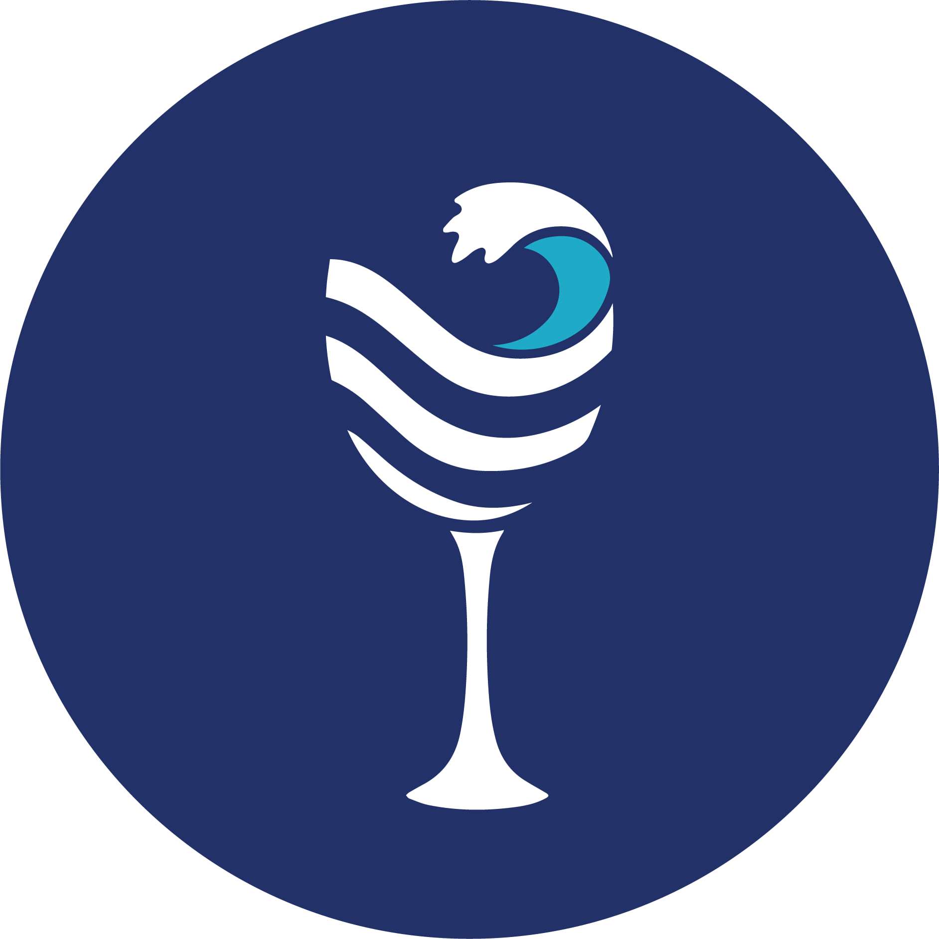 Ocean Gate events emblem: a wine glass with an ocean wave